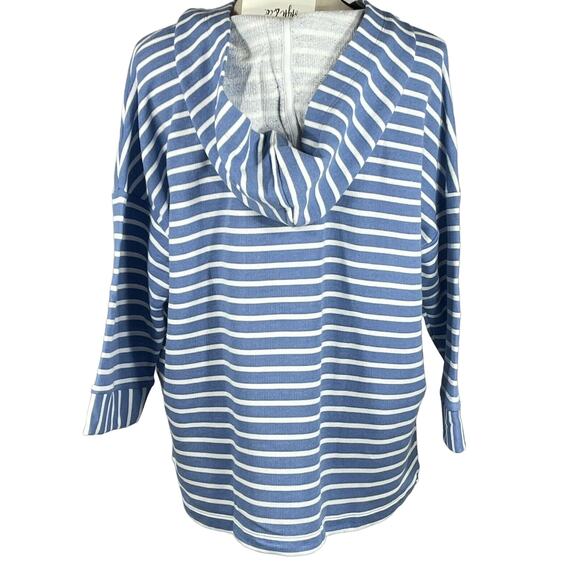 Style & Co X-Large Hooded Sweatshirt 3/4 Sleeve Lace-Up Neck Hi-Low Striped - Picture 5 of 9